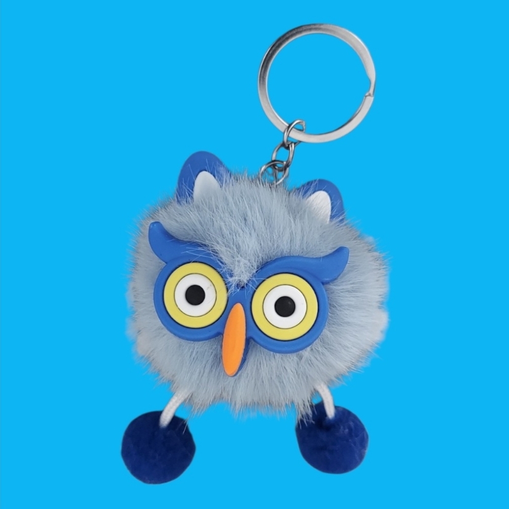 Owl Keychain Pom Puff Stuffed Animal Plush 6"